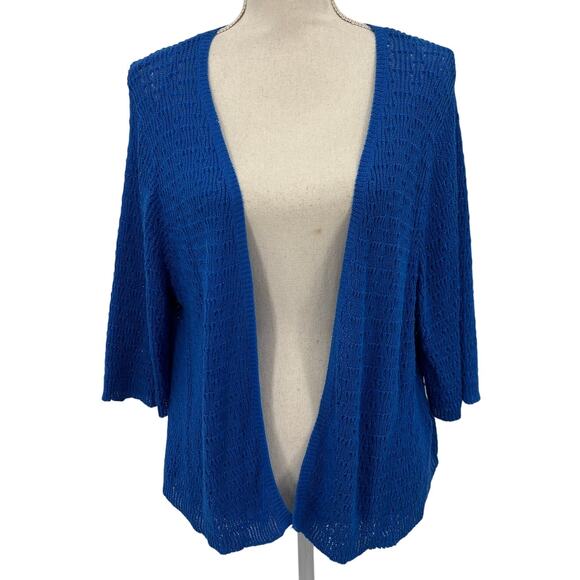 Tanjay Blue Open Knit Cardigan M Boho Minimalist Cottagecore Y2K Indie Knitwear - Picture 1 of 9